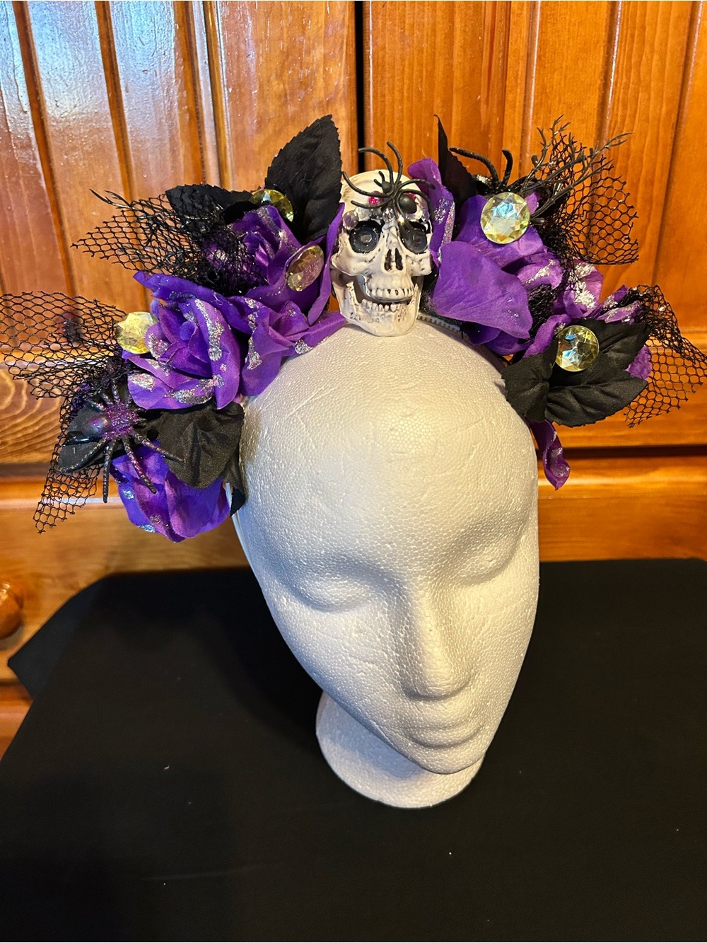 Purple & Black Skull Floral Headband - Decorative Halloween Accent